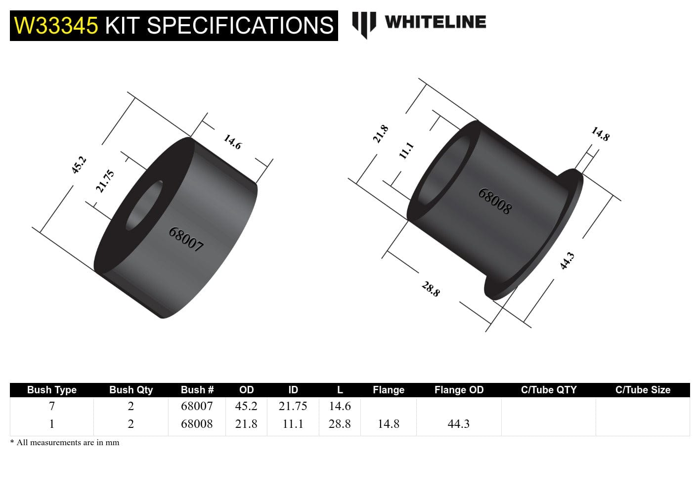 Whiteline 7 x 14 x 20 cm / Suits OEM shock absorber Front Shock Absorber - Upper Bushing Kit to Suit Jeep Wrangler JK SR