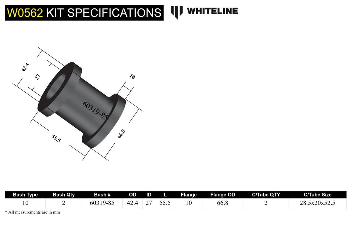 Whiteline 7 x 14 x 20 cm / Suits Whiteline KCA359 Front Control Arm Lower - Inner Rear Service Kit to Suit Subaru Impreza GC, GD and Liberty BC, BD, BE SR