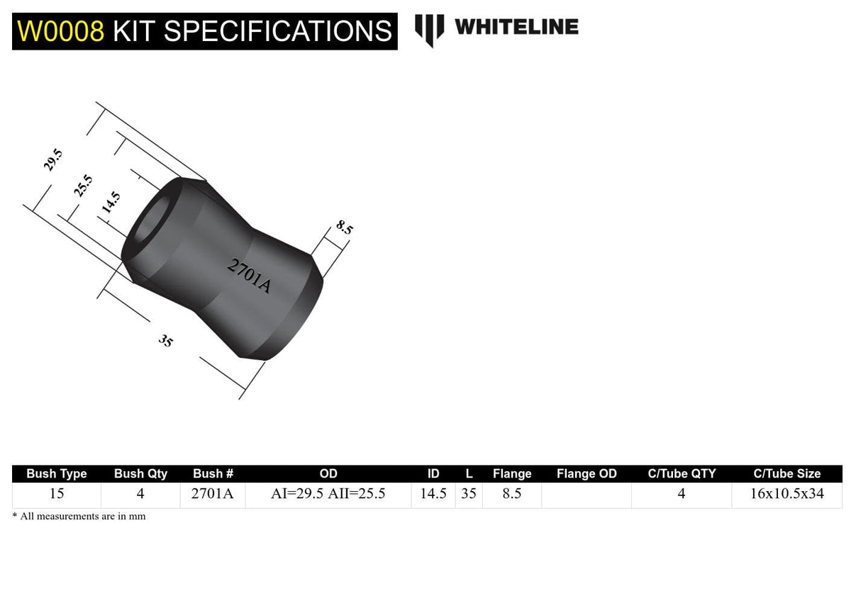 Whiteline 7 x 14 x 20 cm / Suits Whiteline KLC26 and W23480 Sway Bar Link - Bushing Service Kit to Suit Whiteline KLC26, KLC32 and W23480 SR