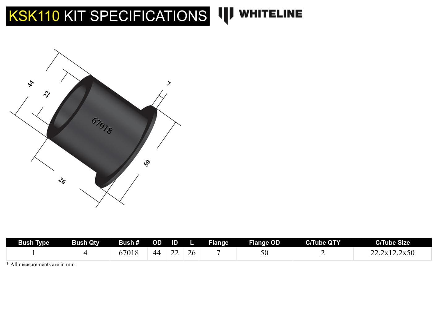 Whiteline 7 x 14 x 20 cm / Suits Whiteline W92930 Front Engine Mount - Bushing Service Kit to Suit Whiteline Engine Mount W92930 SR