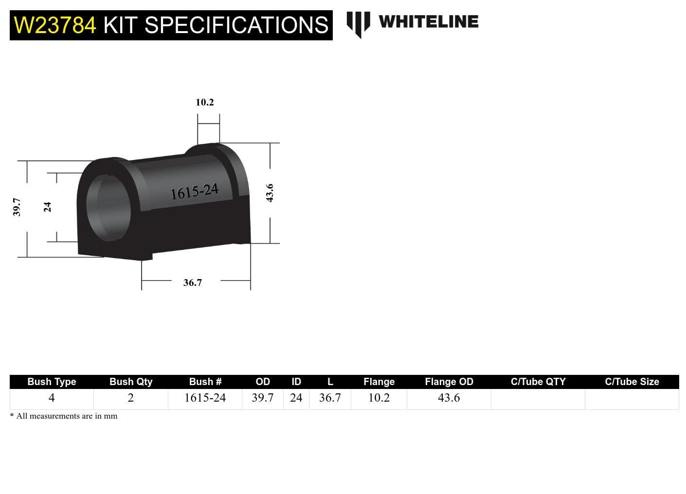Whiteline 7 x 14 x 20 cm Sway Bar Munt - Bushing Kit 24mm to Suit Ford Falcon/Fairlane EL-BF and FPV SR