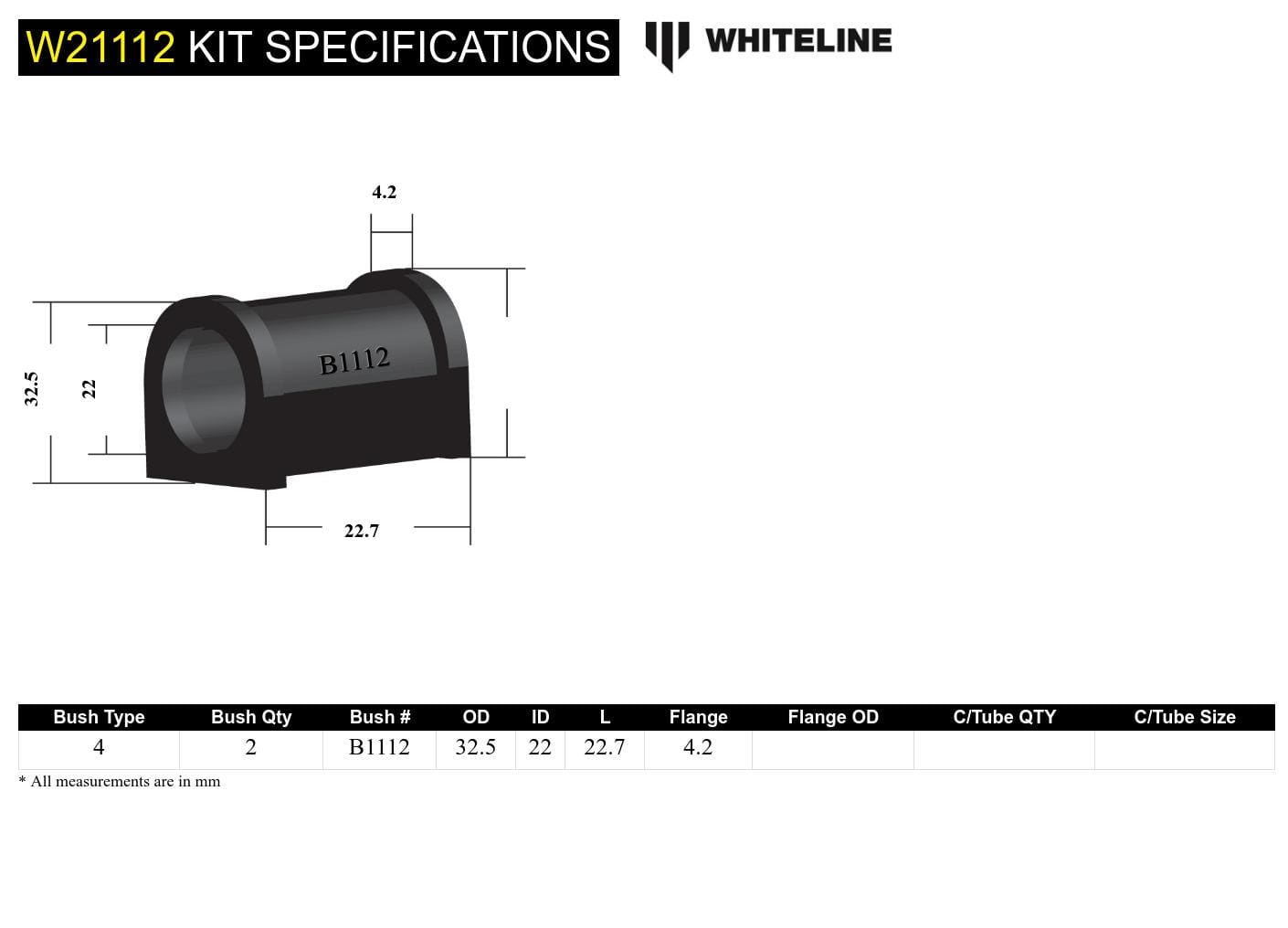 Whiteline 7 x 14 x 20 cm / U bolt type bushing design Front Sway Bar Mount - Bushing Kit 22mm to Suit Holden Torana LH, LX SR