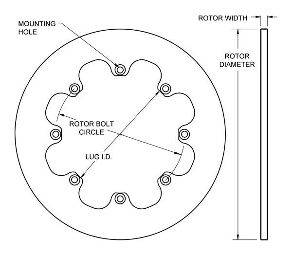 WILWOOD 11.44" Dia, 0.35" Width, .325" Hole Type, 8 x 7.00" Bolt Circle, 6.38 Wilwood 8 Bolt Standard Hole Mount Steel Rotor - Solid WB160-0201 SR