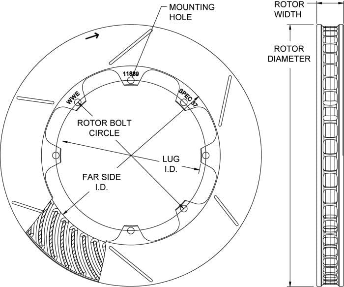 WILWOOD 12.19" O.D x 1.25" Thick, 0.316" Hole Size, 8 x 7.00" Bolt Circle, 6. Wilwood GT 48 Curved Vane Slotted Rotor L/H WB160-11840 SR