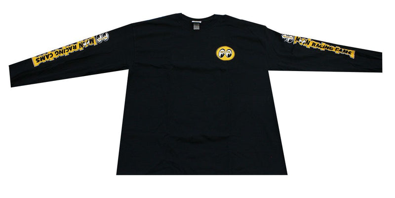 Mooneyes Black Long Sleeve T-Shirt With Moon Racing Cams Logo MNTM112BK2X