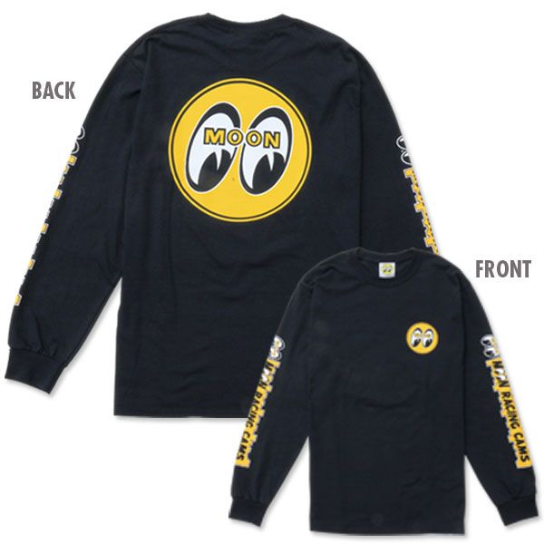 Mooneyes Black Long Sleeve T-Shirt With Moon Racing Cams Logo MNTM112BKL