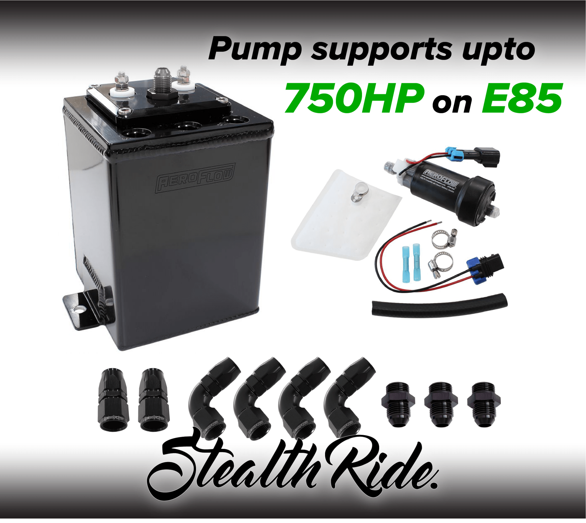 Aeroflow Fuel Systems Black Aeroflow 2.5L Single Pump Surge Tank Kit! 750HP E85 Capable - 525LPH SR