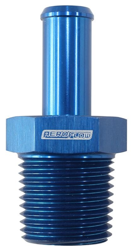 Aeroflow Performance 1/2" NPT to -8 100/450 series Hose, Blue Finish Aeroflow Male NPT to Straight AN Hose Barb AF841-08-08AN SR