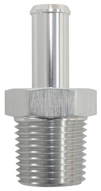 Aeroflow Performance 1/2" NPT to -8 100/450 series Hose, Silver Finish Aeroflow Male NPT to Straight AN Hose Barb AF841-08-08ANS SR