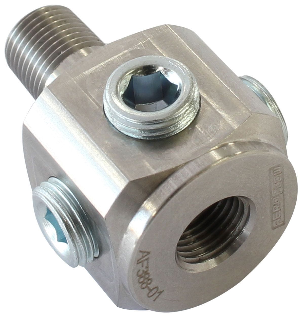 Aeroflow Performance 1 x Male 1/8" NPT with 5 x Female 1/8" NPT Aeroflow NPT To NPT Block Tee Stainless Steel Adapter AF388-01 SR