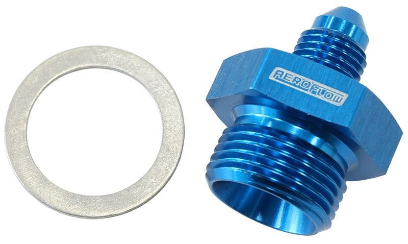 Aeroflow Performance 11/16" -20 washer seal to -3AN Aeroflow Wilwood Master Cylinder Adapter - Blue AF740-03 SR