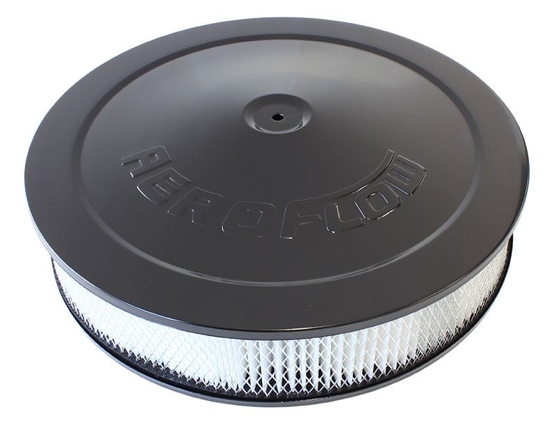 Aeroflow Performance 14" x 3", 5-1/8" neck, paper elemen t Aeroflow Black Air Filter Assembly with 1-1/8" Drop base AF2256-1280 SR