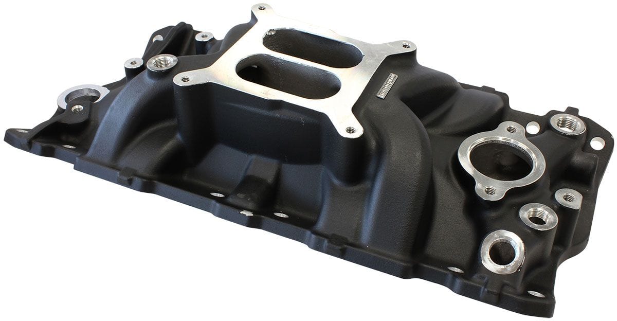 Aeroflow Performance 1500 - 6500 RPM, Square Bore Carburettor Pad, Non-EGR Aeroflow SB Chev Street Dual Plane Intake Manifold, Black Finish AF6210-1000 SR