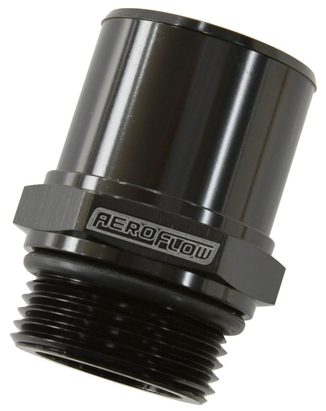 Aeroflow Performance -16 ORB to 1-3/8" (35mm) Barb, 55mm OAL, Black Finish Aeroflow ORB Barb Adapters AF926-22-16BLK SR