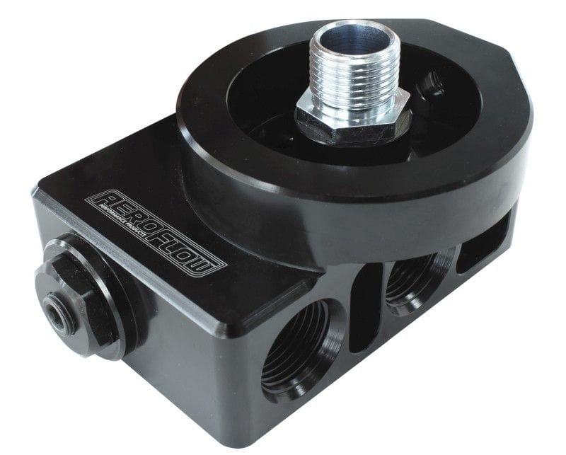 Aeroflow Performance 3/4" Filter Thread With 4 x -10 ORB ports, 1/8" NPT Port Aeroflow Billet Aluminium Remote Filter & Oil Thermostat AF64-4112 SR