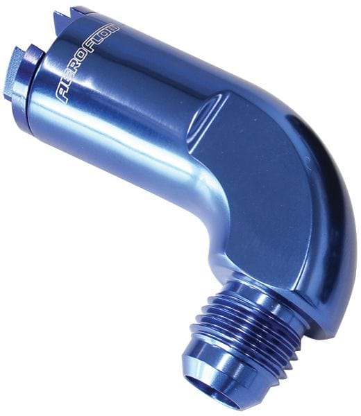 Aeroflow Performance 3/8" hose pressure side to -6AN, Blue Aeroflow 90° Push-On EFI Fuel Fitting AF803-02 SR