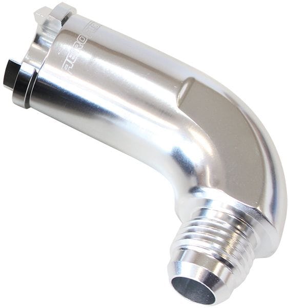 Aeroflow Performance 3/8" hose pressure side to -6AN, Silver Aeroflow 90° Push-On EFI Fuel Fitting AF803-02S SR