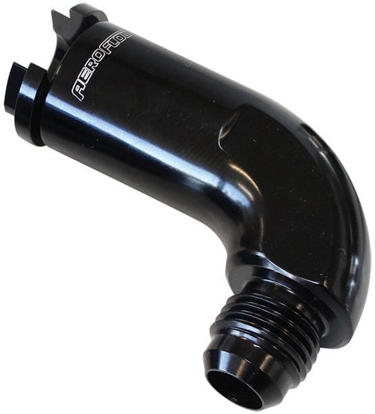 Aeroflow Performance 3/8" hose pressure side to -8AN, Black Aeroflow 90° Push-On EFI Fuel Fitting AF803-03BLK SR