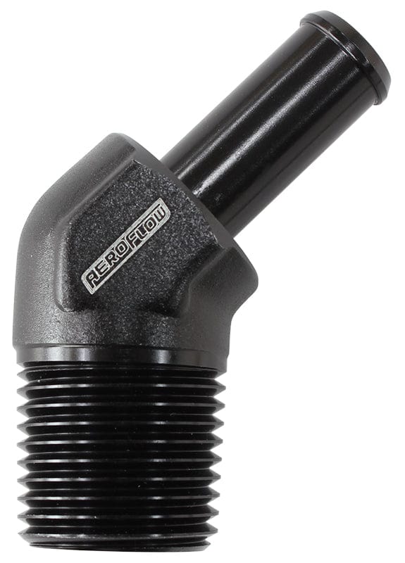 Aeroflow Performance 3/8" NPT to -10 100/450 series Hose, Black Finish Aeroflow Male NPT to 45° AN Hose Barb AF845-06-10ANBLK SR