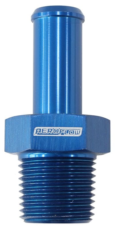 Aeroflow Performance 3/8" NPT to -8 100/450 series Hose, Blue Finish Aeroflow Male NPT to Straight AN Hose Barb AF841-08AN SR