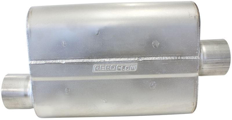 Aeroflow Performance 3" Inlet, 3" Outlet, 16 gauge Aluminised Steel, Chambered Aeroflow Aeroflow 5000 Series Mufflers - Offset Inlet/Center Outlet AF5001-300 SR