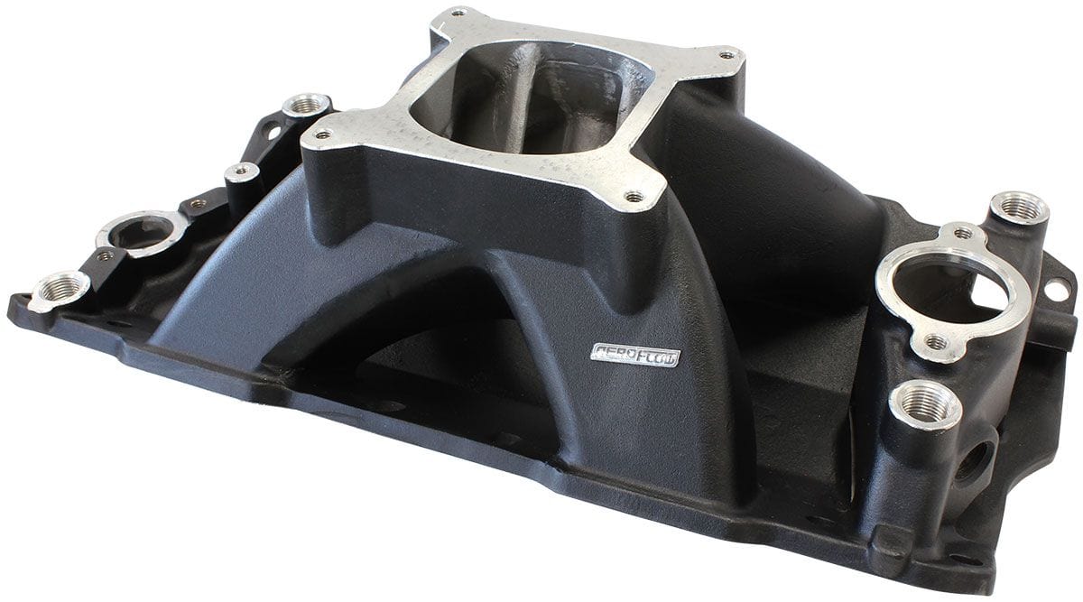 Aeroflow Performance 3000 - 7500 RPM, Square Bore Carburettor Pad, Non-EGR Aeroflow SB Chev Hi-Rise Single Plane Intake Manifold, Black Finish AF6201-1000 SR