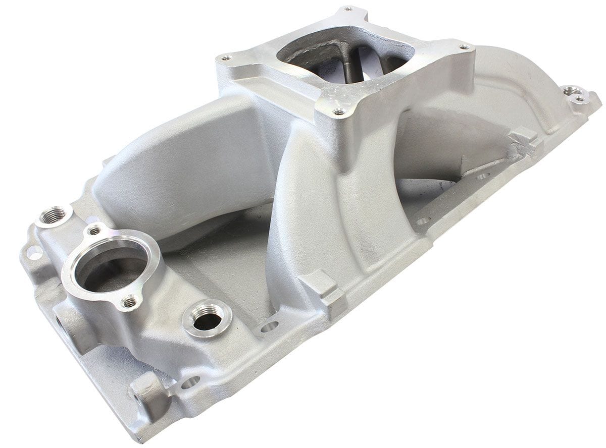 Aeroflow Performance 3500 - 7500 RPM, Square Bore Carburettor Pad, Non-EGR Aeroflow BB Chev Hi-Rise Single Plane Intake Manifold, Natural Cast Finish AF6010-1002 SR