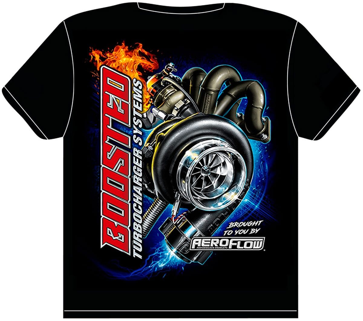 Aeroflow Performance 4 Cylinder Turbo and Manifold Design Aeroflow Aeroflow Boosted Black Small T-Shirt AFBOOSTED-S SR
