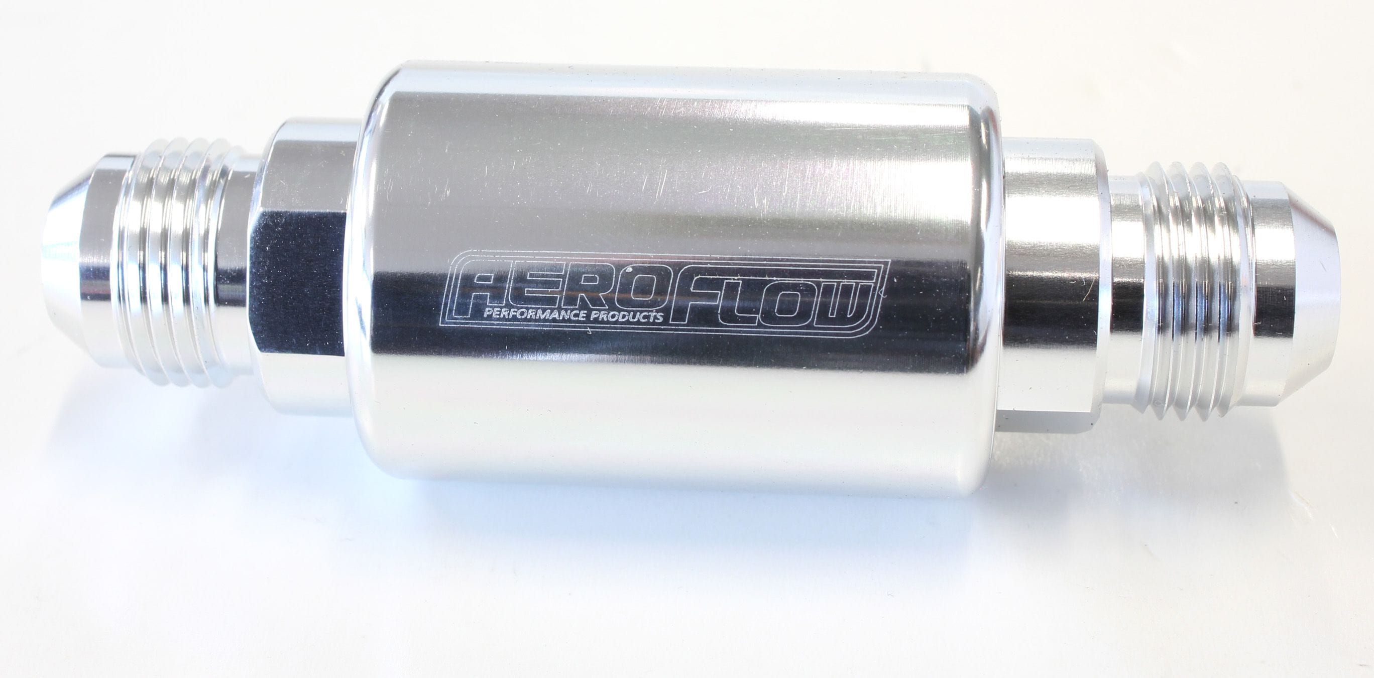 Aeroflow Performance 40 micron Stainless Steel element, 1.25" x 3" L, Silver Aeroflow Billet Fuel Filter -8AN AF66-2053S SR