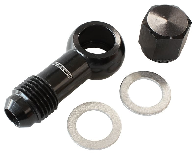 Aeroflow Performance -6AN, Includes Banjo Fitting & Cap Aeroflow 90° Fuel Pump Banjo Kit - Black AF49-1034BLK SR