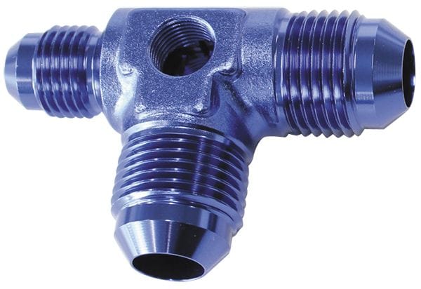 Aeroflow Performance -8AN x 2, -6AN x 1, Blue Finish Aeroflow Flare AN Stepped Tee with 1/8" NPT Ports AF824-06-08 SR