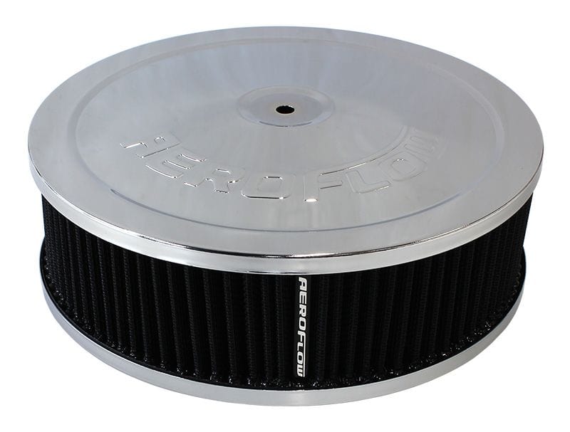 Aeroflow Performance 9" x 2-3/4", 5-1/8" neck, black washable cotton element Aeroflow Chrome Air Filter Assembly AF2851-1120 SR