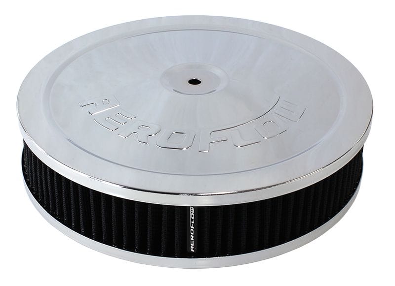 Aeroflow Performance 9" x 2", 5-1/8" neck, black washable cotton element Aeroflow Chrome Air Filter Assembly AF2851-1110 SR
