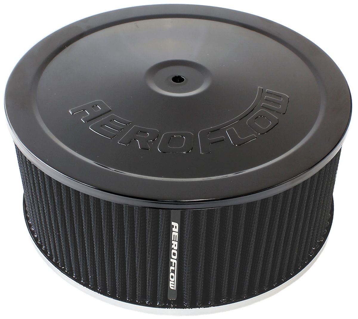 Aeroflow Performance 9" x 4", 7-5/16" neck,Flat Base with black washable cotton element Aeroflow Black Air Filter Assembly AF2251-1364 SR