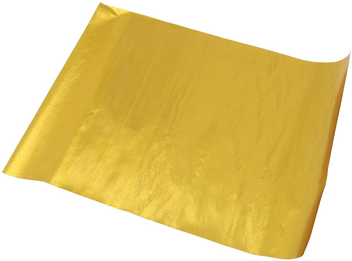 Aeroflow Performance Adhesive backed Aluminised surface reflects up to 2000°F radiant heat. Aeroflow Gold Heat Barrier 12" x 12" Sheet AF91-4010 SR