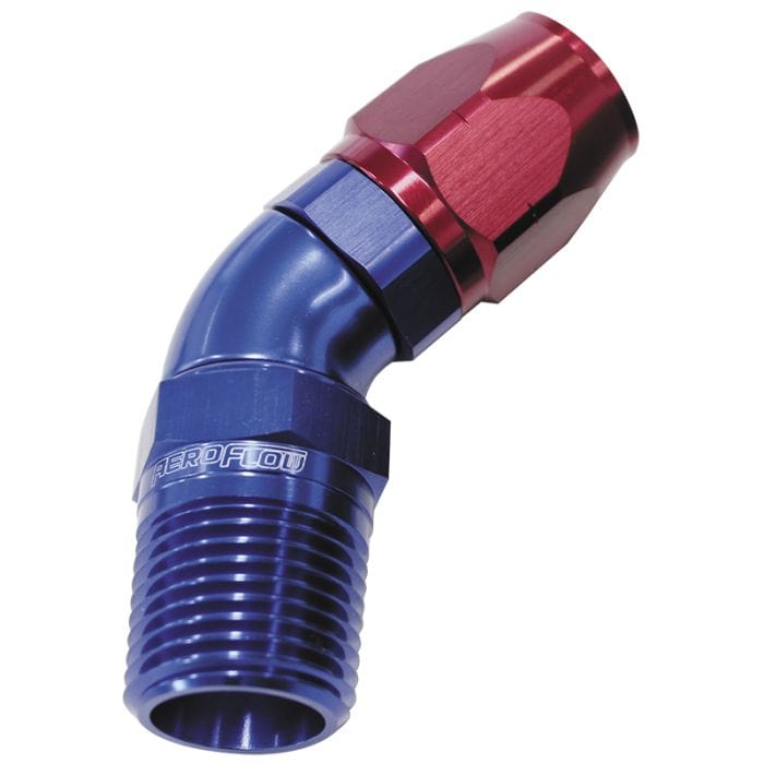 Aeroflow Performance Aeroflow 45° Male NPT Full Flow Swivel Hose End. AF528 Suits 100 & 450 Series Hose SR