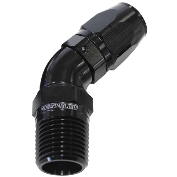 Aeroflow Performance Aeroflow 45° Male NPT Full Flow Swivel Hose End. AF528 Suits 100 & 450 Series Hose SR