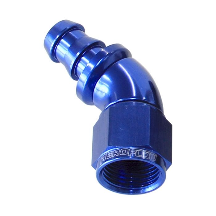 Aeroflow Performance Aeroflow 510 Series Full Flow Tight Radius Push Lock 45° Hose End AF512. Suits 400 & 500 Series Hose SR