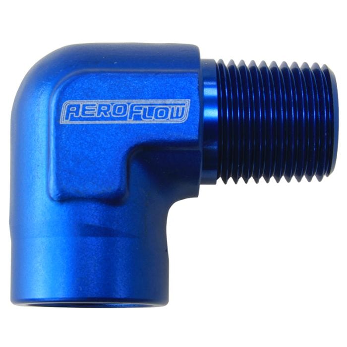 Aeroflow Performance Aeroflow Fittings 1 1/4" NPT / Red/Blue 90° NPT Female to Male NPT Fitting AF914 SR