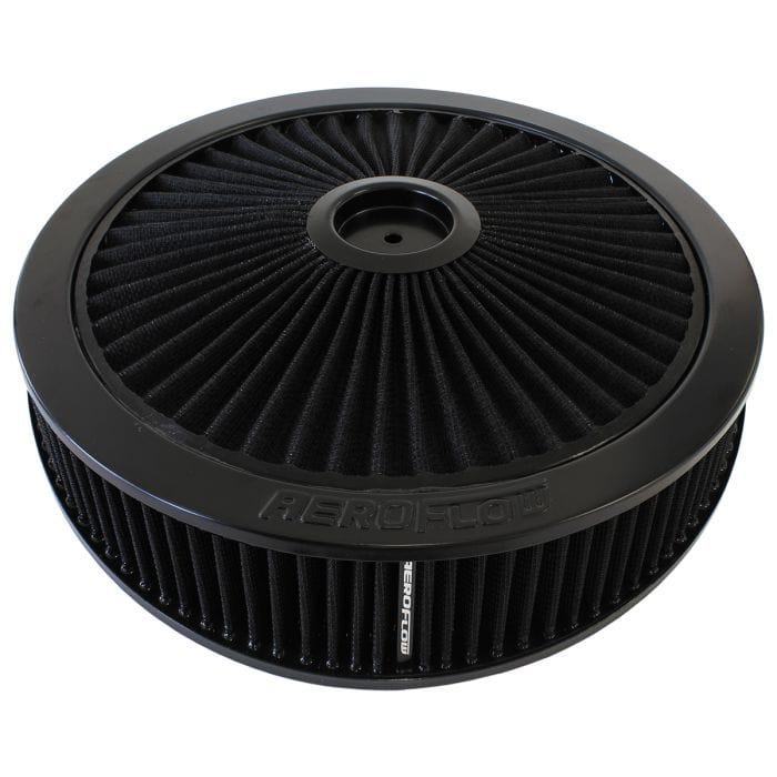 Aeroflow Performance Air Filters AF2251-3080 Black Full Flow 14" x 4" Air Filter Assembly
7-5/16" neck, Flat Base with black washable cotton element SR
