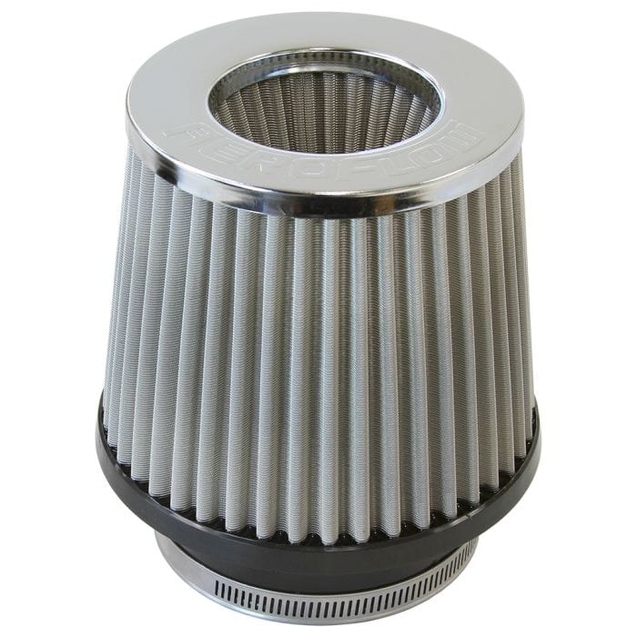 Aeroflow Performance Air Filters AF2815-4000 Universal 4" (102mm) Stainless Steel Inverted Tapered Pod Filter with Chrome End SR