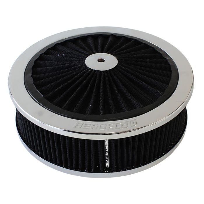 Aeroflow Performance Air Filters AF2851-3150 Chrome Full Flow Air Filter Assembly with
9" x 2-3/4", 5-1/8" neck, black washable cotton element SR