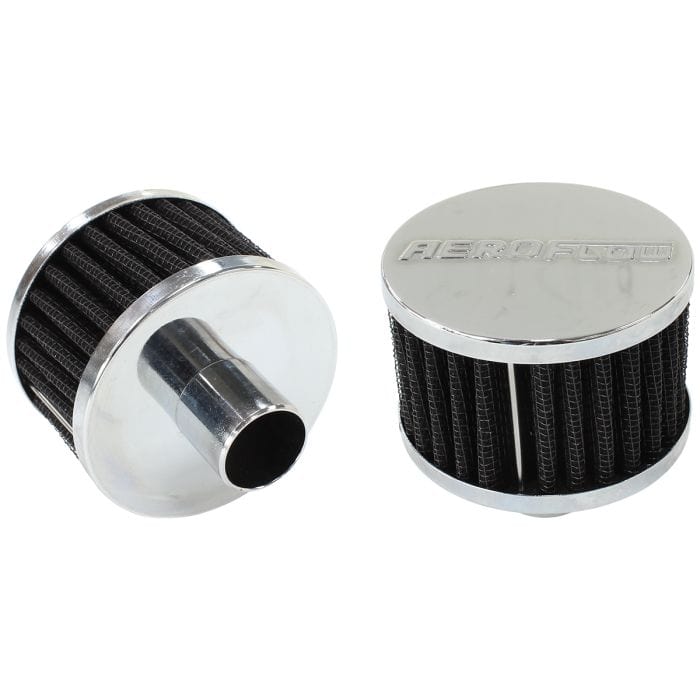 Aeroflow Performance Air Filters AF2871-1170 Chrome Push In Breather
3" (76mm) O.D. x 2" (50.8mm) High, fits 1" (25.4mm) diameter grommet SR