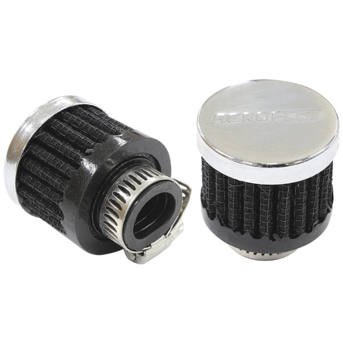 Aeroflow Performance Air Filters AF2871-2480 Chrome Clamp On Breather
1-3/8" (34mm) O.D. x 1-1/8" (28.5mm) High, 9/16" (14.2mm) Flange Inside Diameter SR