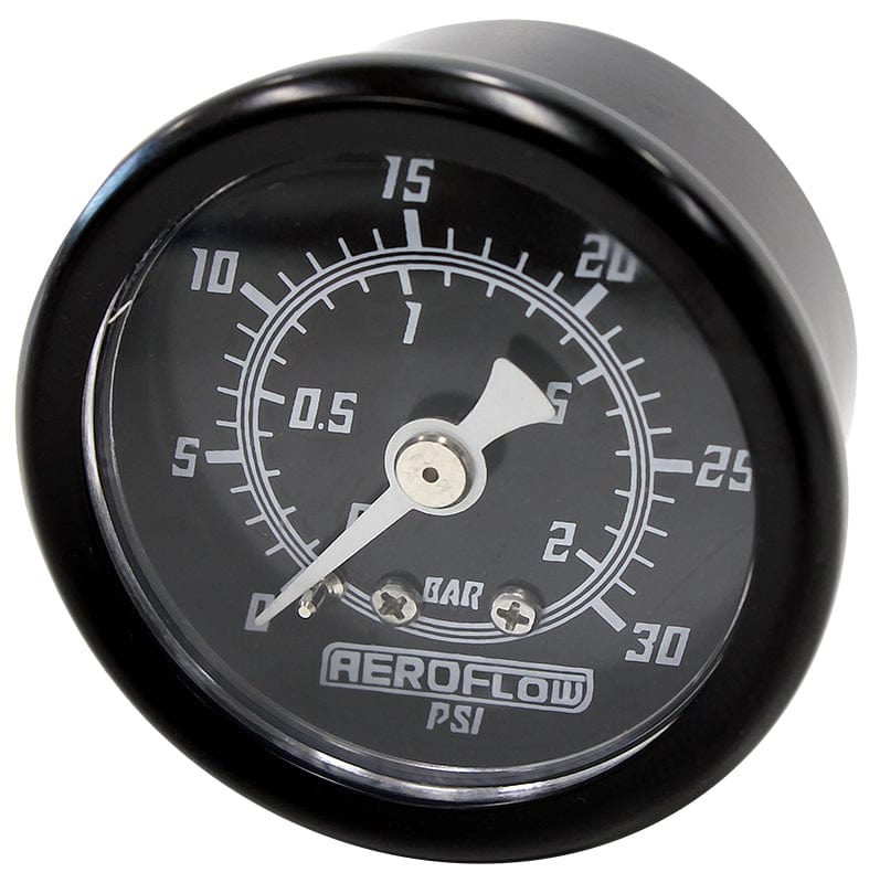 Aeroflow Performance Black Face, White Pointer, 1/8" NPT Male Thread Aeroflow 1-1/2" 30 psi Pressure Gauge AF30-2210 SR