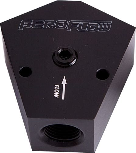 Aeroflow Performance Black Finish. 1/2" NPT Inlet, 3/8" NPT Outlets Aeroflow Billet Y-Block with 1/8" NPT Port AF451-10-08BLK SR