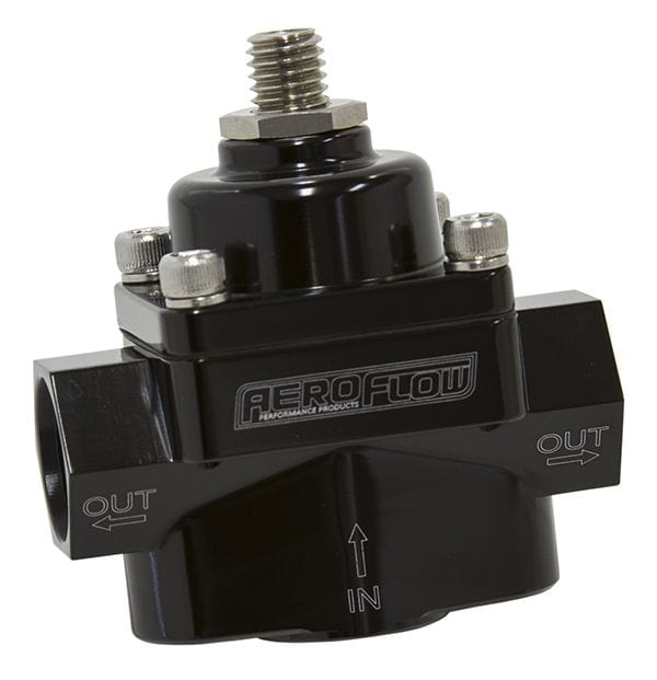Aeroflow Performance Black Finish. 1-4 psi Adjustable Aeroflow Billet 2-Port Fuel Pressure Regulator with -8 ORB Ports AF49-3001BLK SR