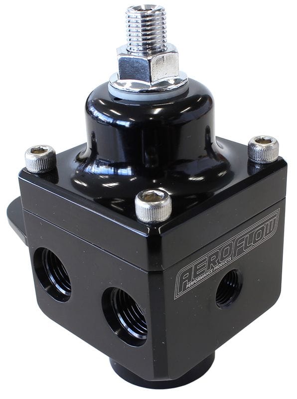 Aeroflow Performance Black Finish. 4-12 psi. Rated to 1600 HP Aeroflow Billet 4-Port Carburettor Fuel Pressure Regulator -6 ORB AF66-2048BLK SR