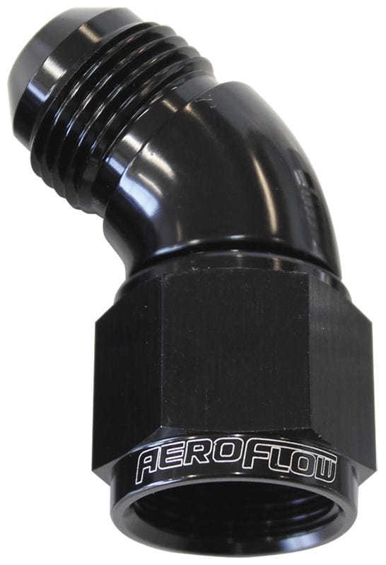 Aeroflow Performance Black Finish Aeroflow 45° Full Flow Female/Male Flare Swivel -6AN AF542-06BLK SR