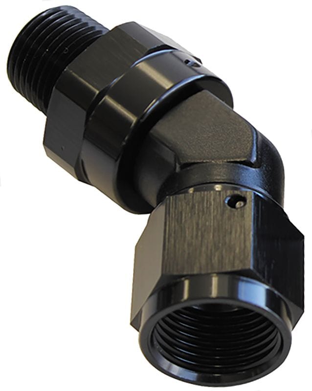 Aeroflow Performance Black Finish Aeroflow 45° NPT Swivel to Male AN Flare Adapter 3/8" to -10AN AF919-10-06BLK SR